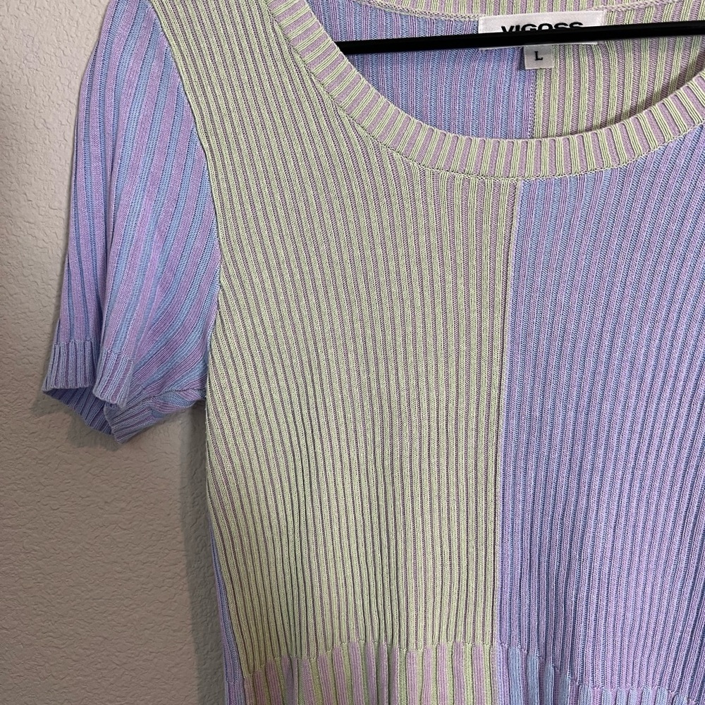 Multicolor Ribbed Short Sleeve Cropped Top - Picture 3 of 5